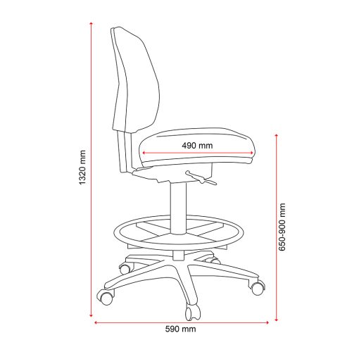 Buro Roma 1 Lever Mid Back Drafting Chair, Dimensions | From Side