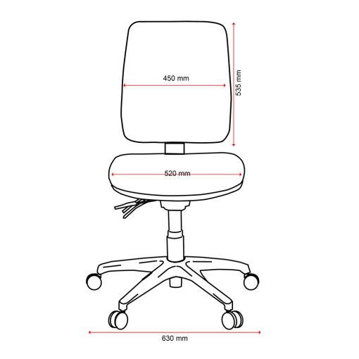 Buro Roma 3 Lever High Back Chair, Dimensions, No Arms | From Front