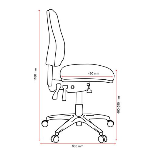 Buro Roma 3 Lever High Back Chair, Dimensions, No Arms | From Side