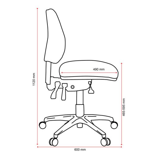 Buro Roma 3 Lever Mid Back Chair, No Arms | Dimensions From Side