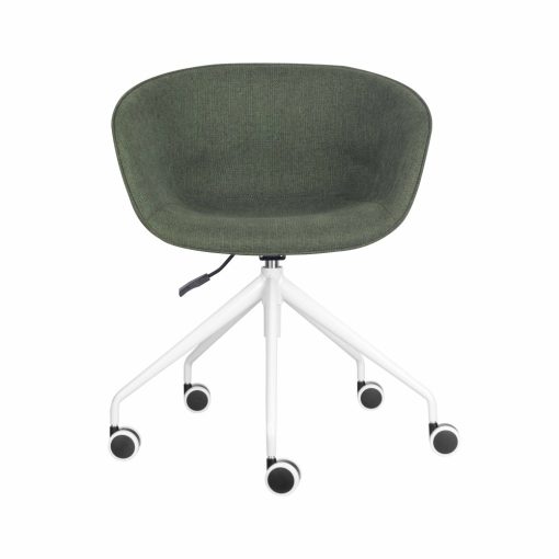 Pixel tub swivel chair | white base | olive fabric | from front