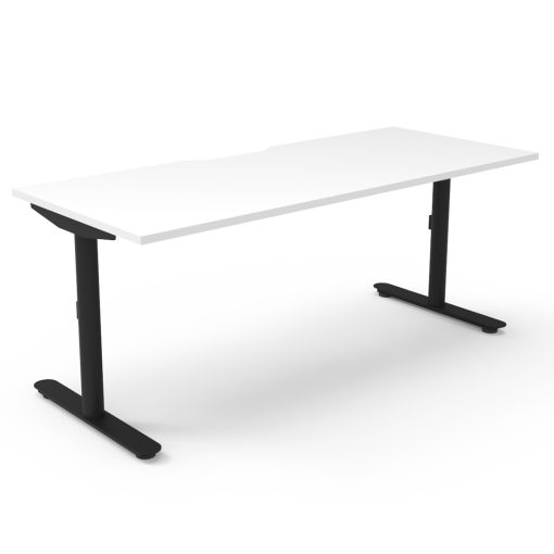 Halo Static Single Sided Desk Range White Top, Black Base Without Cable Tray Angled To Side