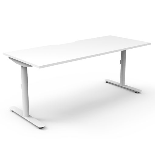 Halo Static Single Sided Desk Range White Top, White Base Without Cable Tray Angled To Side