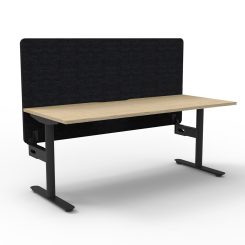 Halo Static Single Sided Workstation With Black Eco Privacy Screen, Oak Top & Black Base Without Cable Tray Angled To Side