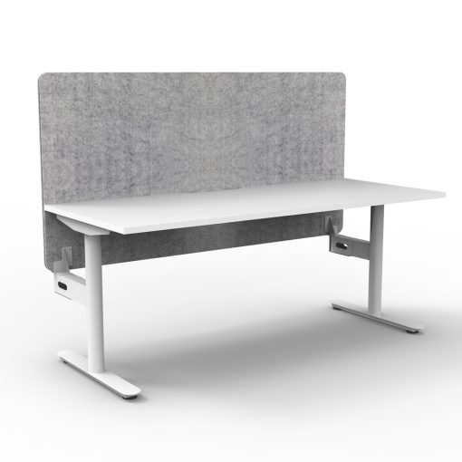 Halo Static Single Sided Workstation Without Grey Eco Privacy Screen, White Top & White Base With Cable Tray Angled To Side