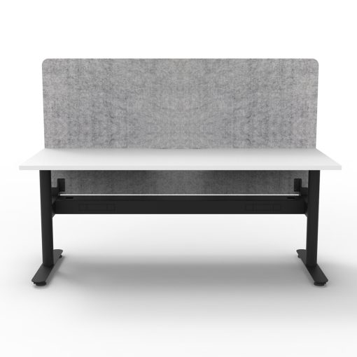 Halo Static Single Sided Workstation With Grey Eco Privacy Screen, White Top & Black Base With Cable Tray Angled To Front
