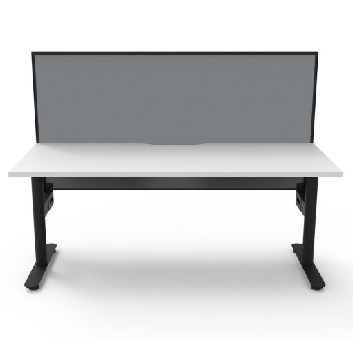 Halo Static Single Sided Workstation With Privacy Screen, White Top & Black Base Without Cable Tray Angled To Front