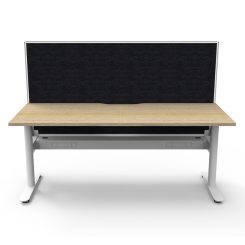 Halo Static Single Sided Workstation With Privacy Screen, Oak Top & White Base With Cable Tray Angled To Front
