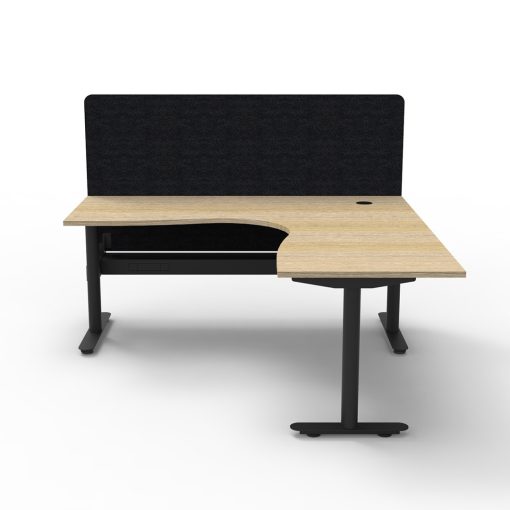 Halo Static Corner Workstation Oak Top And Black Base With Black Screen And Cable Tray