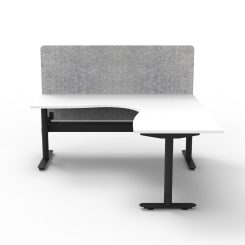 Halo Static Corner Workstation White Top And Black Base With Grey Screen And Cable Tray
