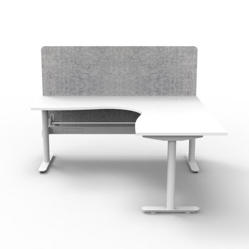 Halo Static Corner Workstation White Top And White Base With Grey Screen And Cable Tray