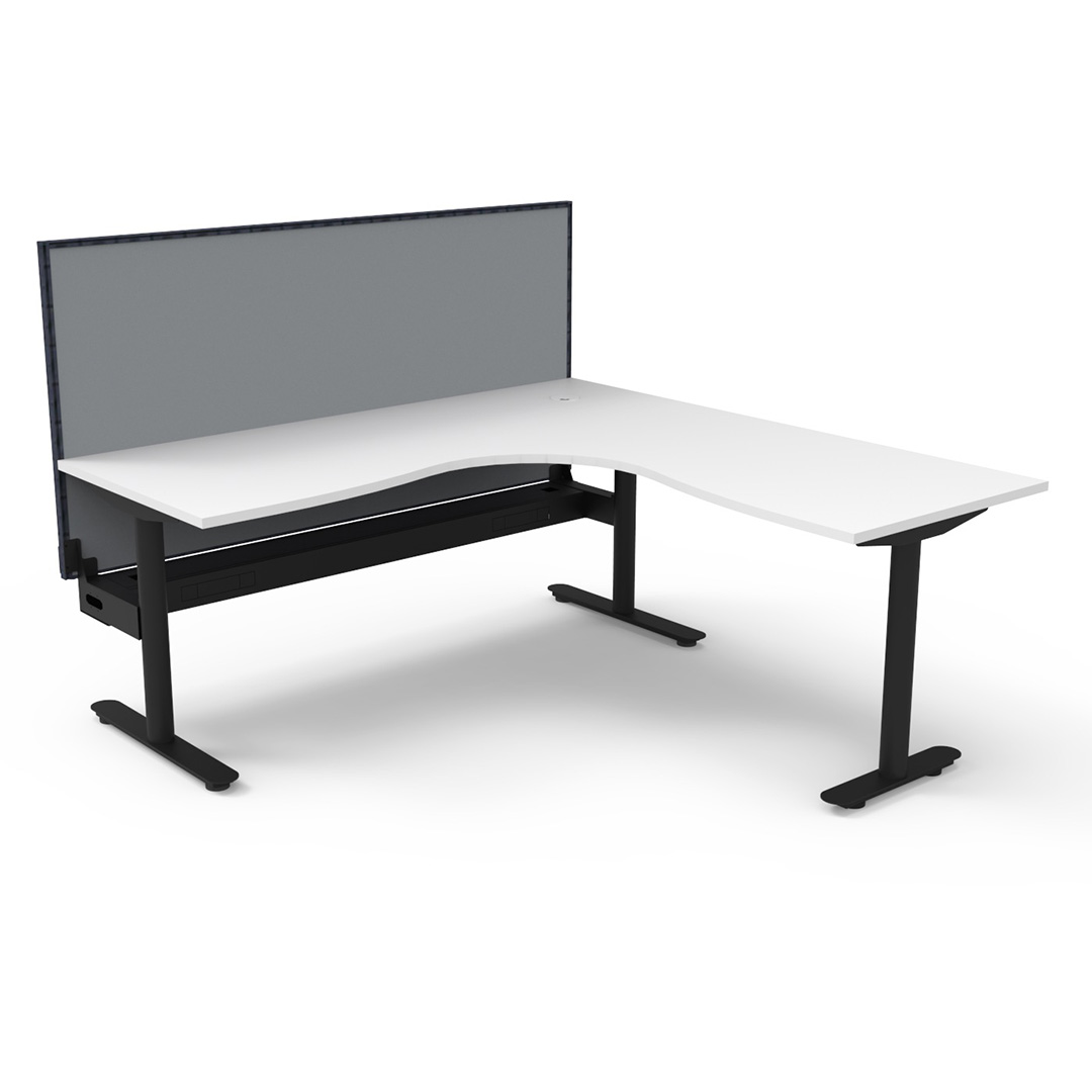 Halo Static Corner Workstation White Top And Black Base With Screen And Cable Tray