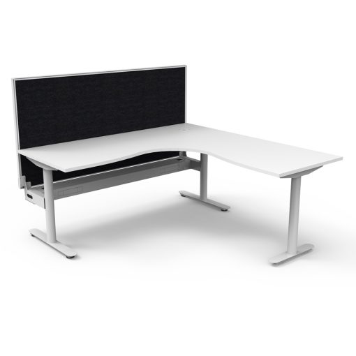 Halo Static Corner Workstation White Top And White Base With Screen And Cable Tray