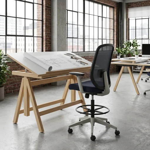 Buro Force Drafting Chair Black Fabric, Light Grey Frame In-Situ