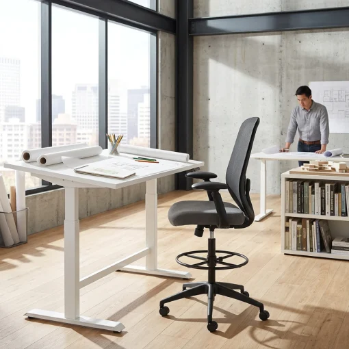 Buro Force Drafting Chair Grey Fabric, black Frame In-Situ