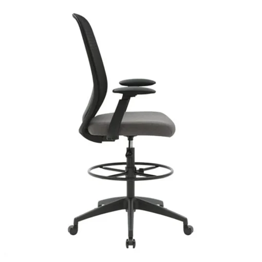 Buro Force Drafting Chair Grey fabric, Black Frame From Side