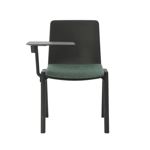 Academy stacking chair black seat emerald green seat pad with tablet arm from front