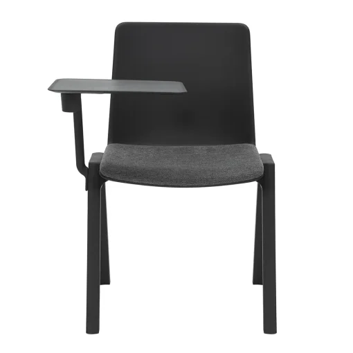 Academy stacking chair black seat black seat pad with tablet arm from front