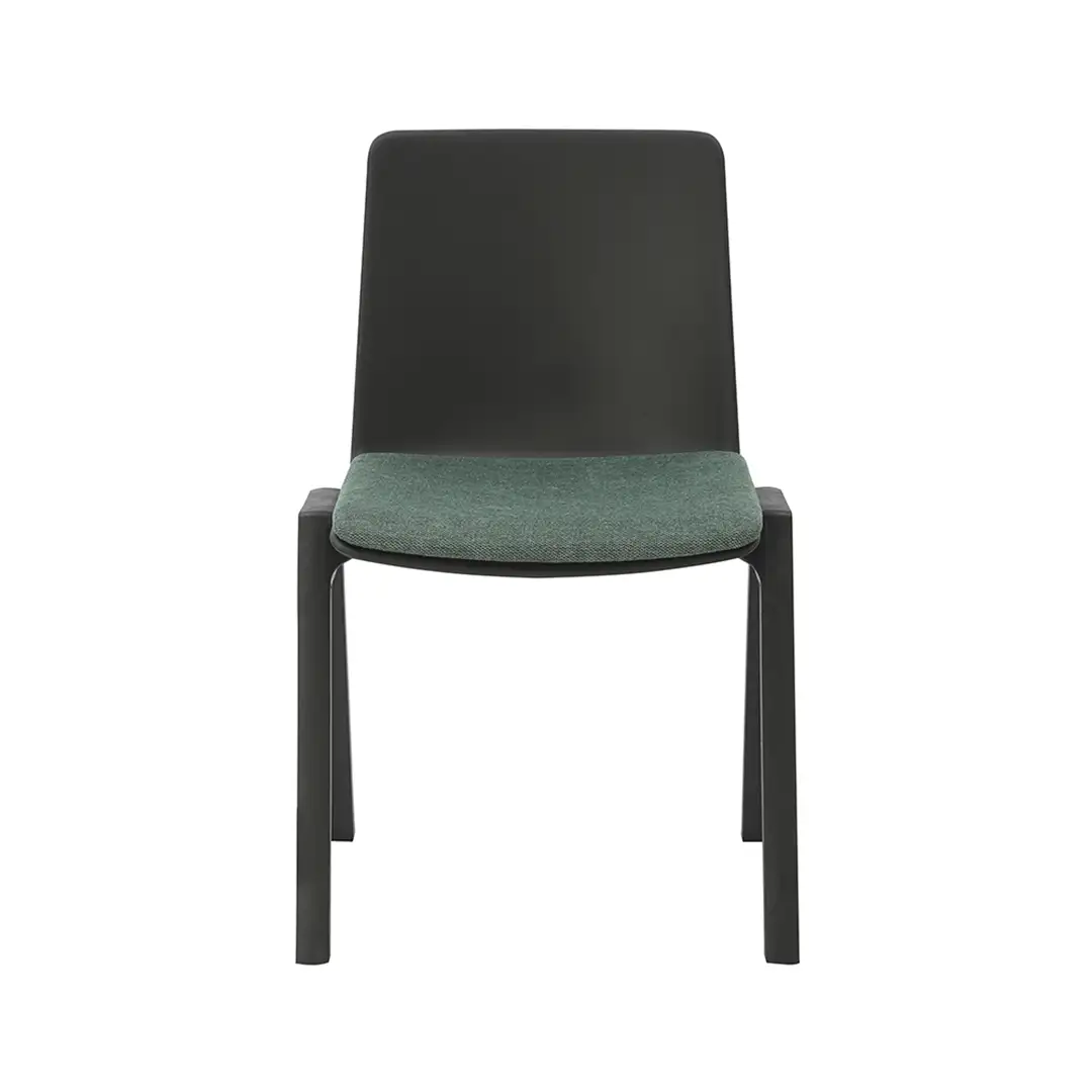 Academy stacking chair black seat emerald green seat pad no tablet arm from front