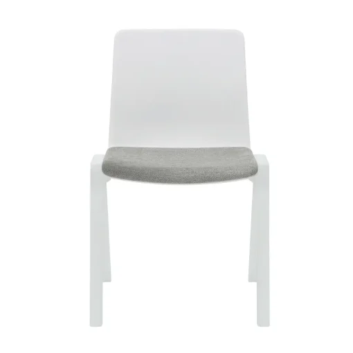 Academy stacking chair white seat light grey seat pad no tablet arm from front