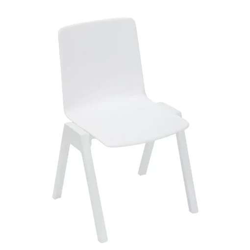 Academy stacking chair white from front angled to side from above