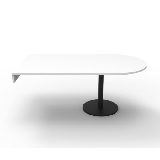 Estilo D-End Disc Base Meeting Table White Top Black Base Angled To Side