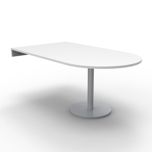 Estilo D-End Disc Base Meeting Table White Top Silver Base Angled To Side From Front