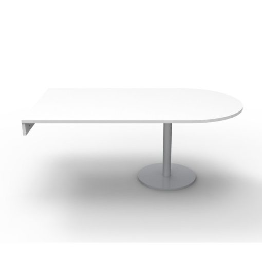 Estilo D-End Disc Base Meeting Table White Top Silver Base Angled To Side