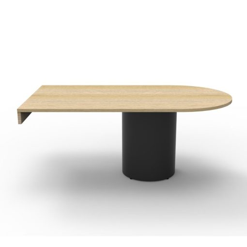 Estilo D-End Drum Base Table Oak Top Black Based Angled To Side