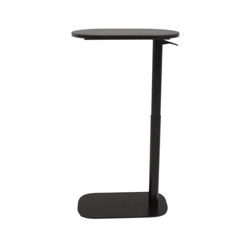 Eos Height Adjustable Side Table black top and black base angled from side