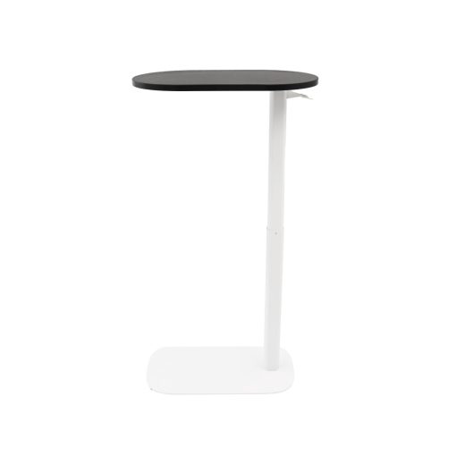 Eos Height Adjustable Side Table black top and white base angled from side
