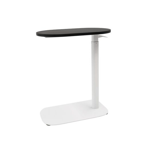 Eos Height Adjustable Side Table black top and white base angled from front