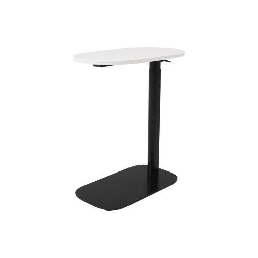 Eos Height Adjustable Side Table white top and black base angled from front