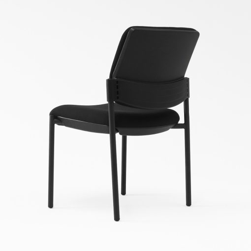 Endura visitor chair black fabric no arms from back angled to side