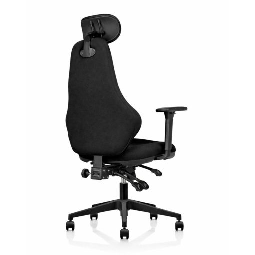 Ergora High Back Posture Chair Black Fabric With Arms Angled To Back From Right Side