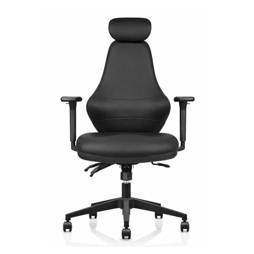 Ergora High Back Posture Chair Black PU Leather With Arms Angled To Front