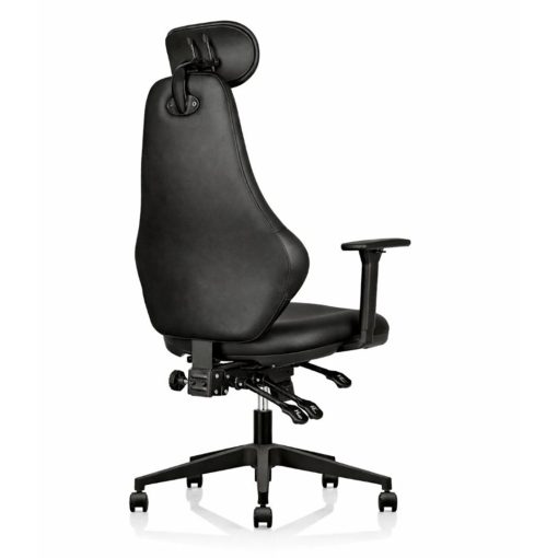 Ergora High Back Posture Chair Black PU Leather With Arms Angled To Back From Right Side