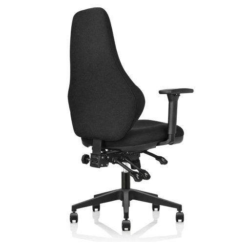Ergora Medium Back Posture Chair Black Fabric With Arms Angled To Back From Right Side