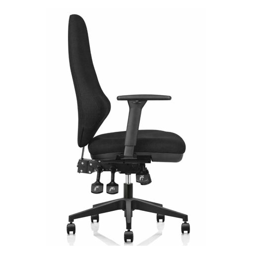 Ergora Medium Back Posture Chair Black Fabric With Arms Angled To Side