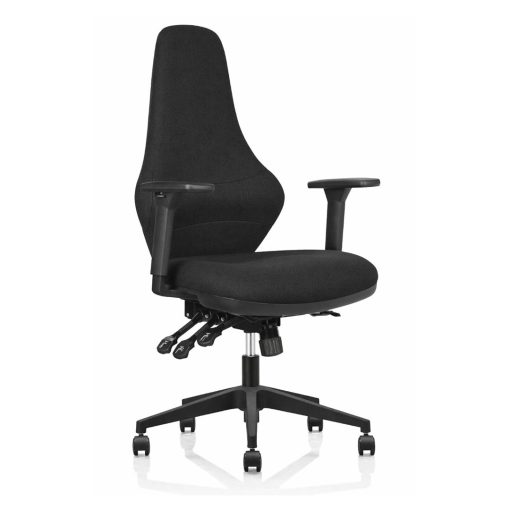 Ergora Medium Back Posture Chair Black Fabric With Arms Angled To Front From Right Side
