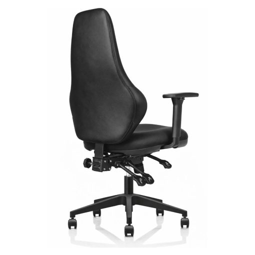 Ergora Medium Back Posture Chair Black PU Leather With Arms Angled To Back From Right Side