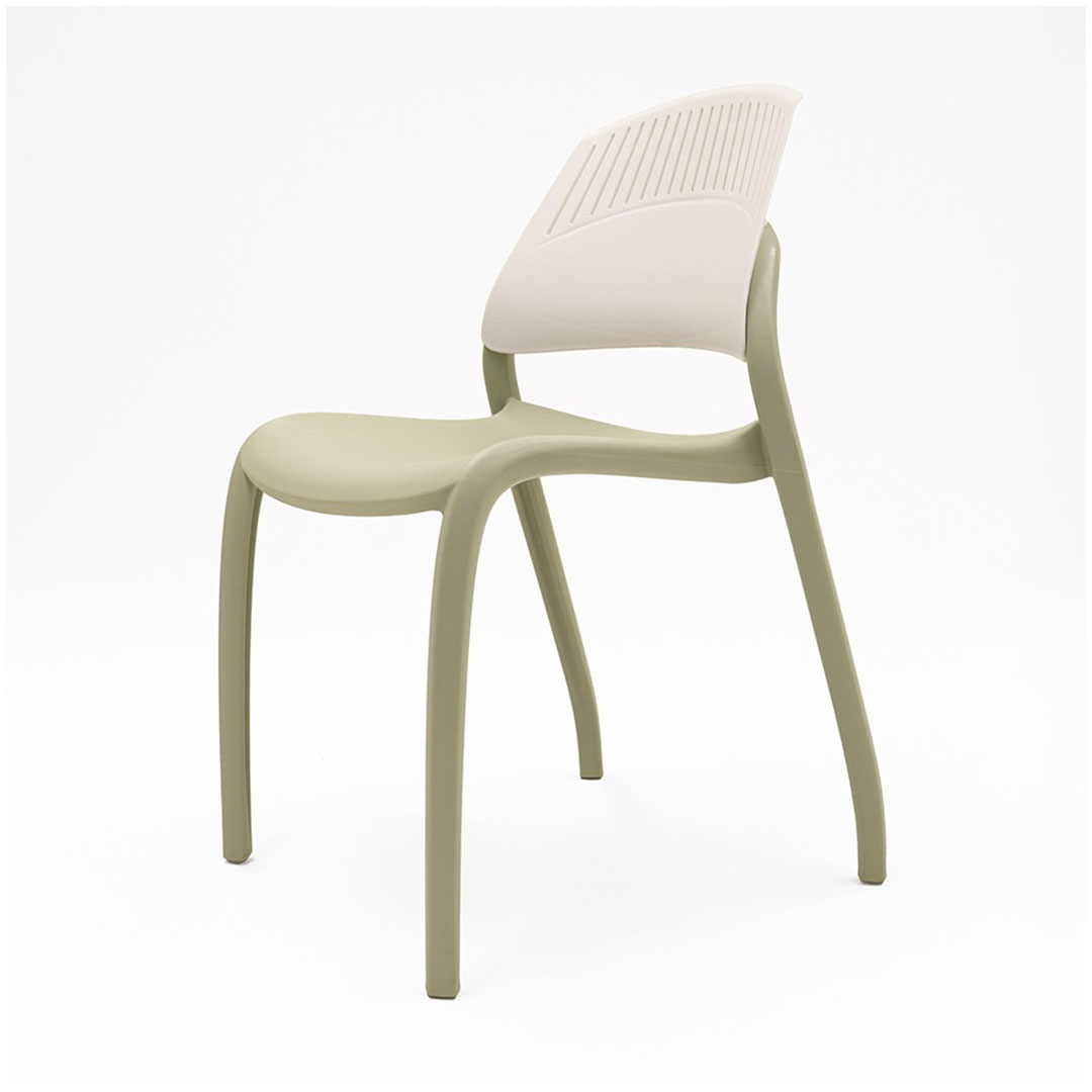 Flexi stacking chair white backrest green seat from front angled to side