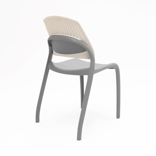 Flexi stacking chair white backrest grey seat from back angled to side
