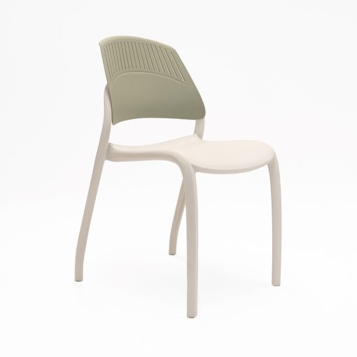 Flexi stacking chair green backrest white seat from front angled to side