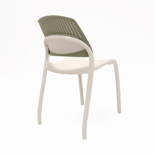 Flexi stacking chair green backrest white seat from back angled to side