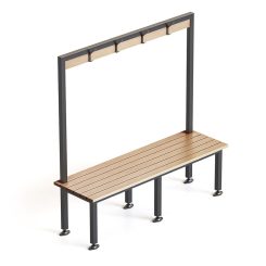 Bench seat with over head hanging rail from front angled to side