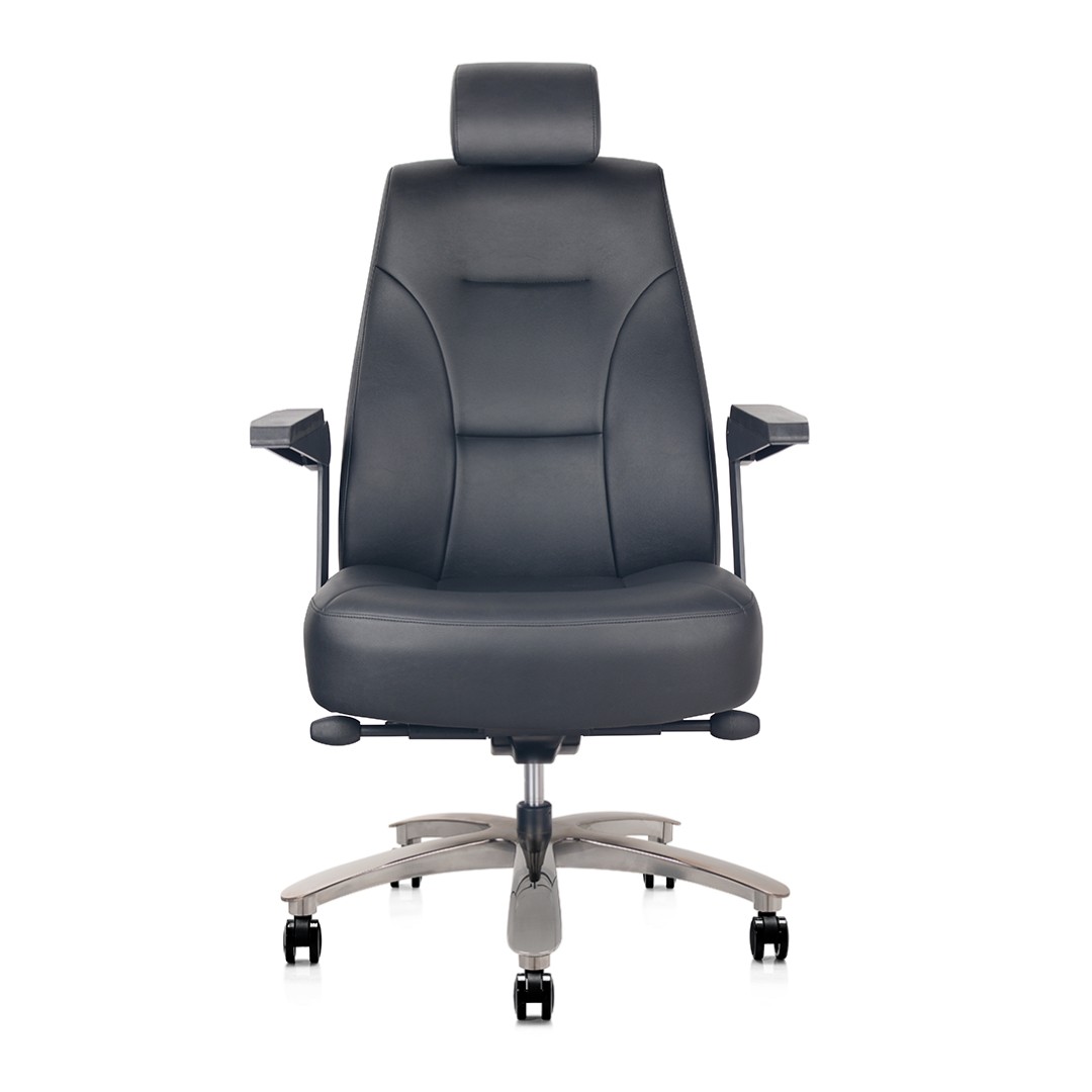 Monarch Controller Chair Black Genuine Leather Angled To Front