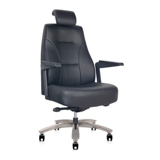 Monarch Controller Chair Black Genuine Leather Angled To Side From Front