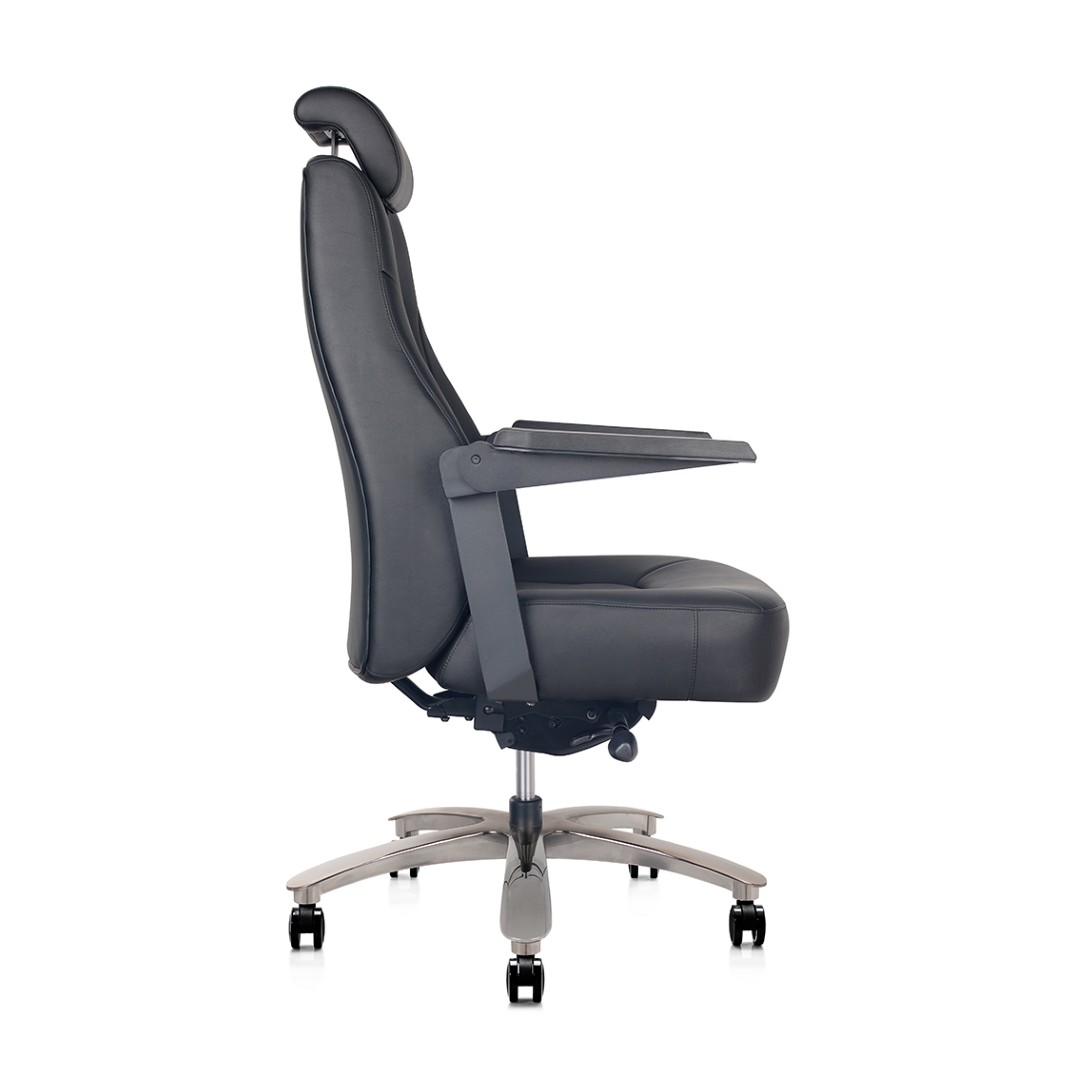Monarch Controller Chair Black Genuine Leather Angled To Side