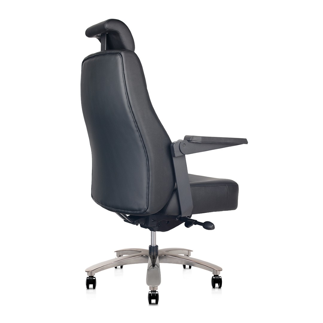 Monarch Controller Chair Black Genuine Leather Angled To Side From Back